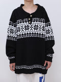 kkboxly  Men's Jacquard Polo Collar Sweater For Spring & Autumn, Knit Pullover Sweater, Plus Size
