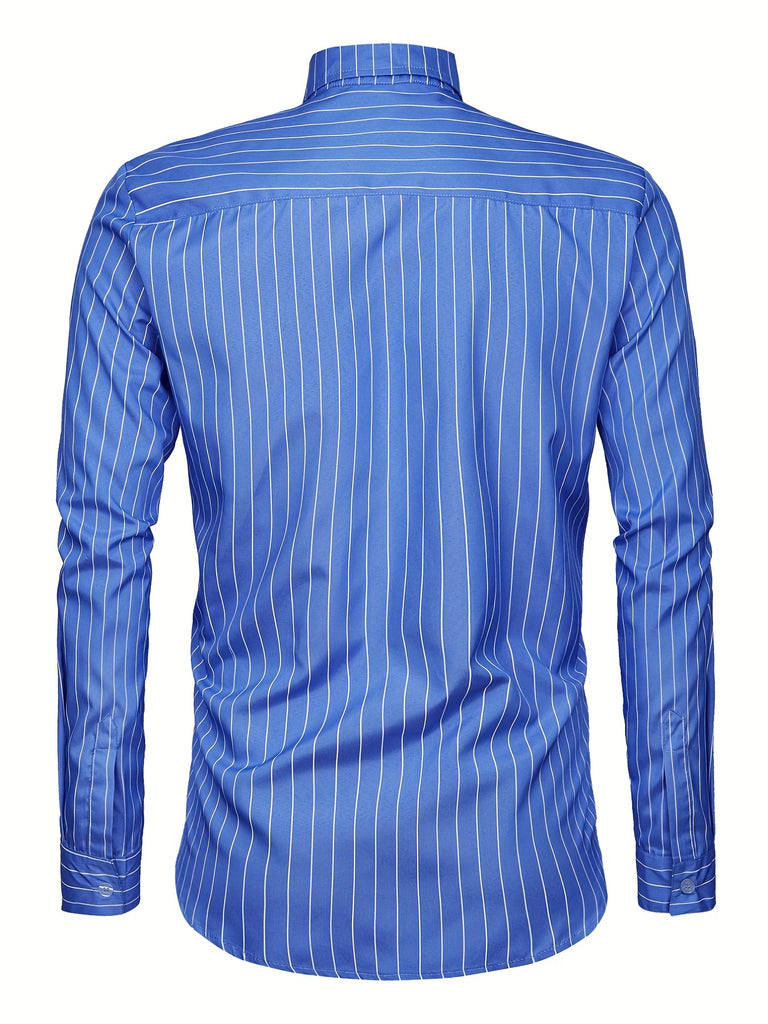 kkboxly  Vertical Stripe Men's Formal Classic Design Button Up Shirt, Male Clothes For Spring And Fall Business Occasion