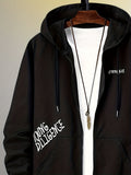 Letter Print Zip Up Hoodie, Men's Casual Hooded Jacket For Fitness