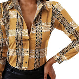 kkboxly   High Contrast Print Blouse, Long Sleeve Button Down Shirt, Casual Night Out Tops For Party & Club, Women's Clothing