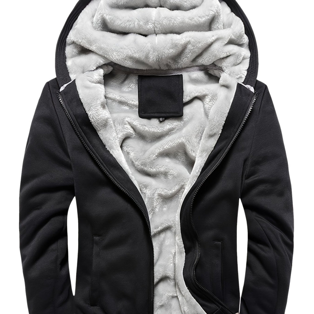 kkboxly  Warm Fleece Hooded Jacket, Men's Causal Zip Up Jacket Coat For Fall Winter Fitness Outdoor Activities