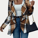 kkboxly  Plus Size Casual Coat, Women's Plus Plaid Print Long Sleeve Waterfall Neck Coat