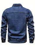 kkboxly Men's Chic Denim Jacket, Street Style Lapel Button Up Multi Pocket Jacket Coat