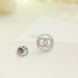 2025 popular trendy Korean personality double circle anti-light brooch temperament small collar pin women's cardigan collar pin jewelry