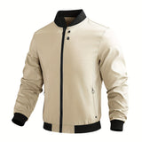kkboxly  Men's Casual Zip-up Regular Fit Jacket, Zipper Pocket Baseball Jacket, Lightweight Casual Jacket For Men