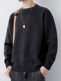 kkboxly  All Match Knitted Sweater, Men's Casual Warm Slightly Stretch Crew Neck Pullover Sweater For Fall Winter