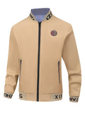 kkboxly  Reversible Men's Long Sleeve Outwear For Spring And Autumn, Letter Pattern Men's Preppy Style Embroidery Zip Up Cotton Comfy Baseball Jacket With Pockets