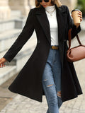 kkboxly  Solid Double Breasted Lapel Overcoat, Versatile Long Sleeve Swing Thermal Coat, Women's Clothing