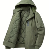 kkboxly  Warm Thick Detachable Hooded Windbreaker Quilted Jacket, Men's Casual Winter Jacket With Pockets