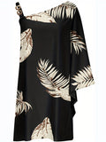 Kkboxly  Floral Print Slant Neck Off Shoulder Dress, Elegant Asymmetrical Batwing Sleeve Mini Drape Club Party Dresses, Women's Clothing