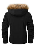 kkboxly  Plus Size Men's Badge Print Hooded Jacket Windbreaker Cargo Jacket For Fall Winter, Men's Clothing