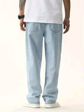 kkboxly  Men's Light Blue Straight Leg Cotton Jeans