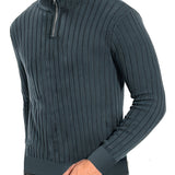 kkboxly  Men's Stand Collar Solid Knit Sweater , Men's Casual Lapel Slightly Stretch V-Neck Pullover Sweater For Men Winter Fall