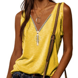 kkboxly  Casual V-neck Zipper Cami Top, Solid Fashion Sleeveless Loose Summer Fit Tank Top, Women's Clothing