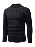 Plus Size Men's Solid Knit Sweater Spring Fall Winter Textured Pullover For Big & Tall Males, Men's Clothing