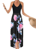 Kkboxly  Women's Dresses Casual Floral Printed Sleeveless Sling V-neck Backless Dresses