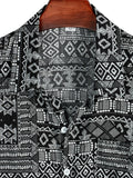 kkboxly  Mens Semi-formal Bohemia Style Slightly Stretch Short Sleeve Shirt, Male Clothes For Spring And Summer