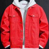 kkboxly Men's Casual Cotton Denim Jacket, Street Style Button Up Jacket With Pocket Design, Spring Fall Outdoor