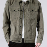 kkboxly  Solid Corduroy Jackets For Men Dual Pockets Button Up Lapel Stylish Coat Jackets For Men