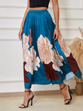 Floral Print Flared Pleated Skirt, Elegant Elastic Waist Midi Skirt, Women's Clothing