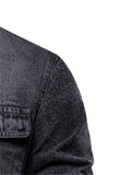 kkboxly  Men's Denim Shirt Solid Color Thick Long Sleeve Button Down Shirt Spring Autumn Jeans Shirt