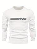 All Match Knitted Sweater, NASA Pattern Men's Casual Warm Mid Stretch Crew Neck Pullover Sweater For Men Fall Winter