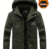 kkboxly  Men's Outdoor Hooded Windproof Jacket Plush Warm Comfortable Breathable Windbreaker Jacket For  Autumn And Winter