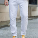kkboxly  Slim Fit Classic Design Cotton Jeans, Men's Casual Street Style Solid Color Denim Pants For Spring Summer