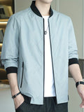 kkboxly  Men's Casual Slightly Stretchy Baseball Jacket Collar Coat Regular Fit College Hipster Windbreaker For Spring Autumn