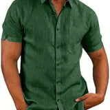 kkboxly  Classic Solid Color Men's Casual Short Sleeve Shirt, Men's Shirt For Summer Vacation Resort