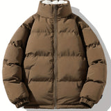 kkboxly  Men's Solid Color Stand Collar Thick Warm Coat, Couple Coat For Autumn And Winter