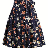 kkboxly  Polka Dot Print Pleated Skirts, Vintage Bow Flare Skirts For Spring & Summer, Women's Clothing