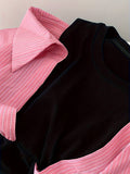 kkboxly  Cold Shoulder Color Block Dress, Elegant Long Sleeve Dress For Spring & Fall, Women's Clothing