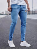 kkboxly  Slim Fit Ripped Jeans, Men's Casual Street Style Distressed High Stretch Denim Pants For Spring Summer, Men's Bottoms