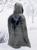 Warm Eagle Pattern Hooded Overcoat, Men's Casual Cape Warm Fleece Jacket