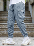 kkboxly kkboxly  Trendy Chase Letter Pattern Cargo Pants, Men's Multi Flap Pocket Trousers, Loose Casual Outdoor Pants, Men's Work Pants Outdoors Streetwear Hip Hop Style
