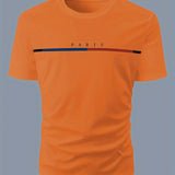 kkboxly  Paris Theme Pattern Print Men's Comfy T-shirt, Graphic Tee Men's Summer Clothes, Men's Outfits