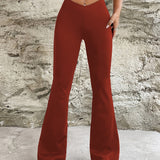kkboxly  Solid Color Flare Leg Pants, Casual Elastic Waist Loose Pants, Women's Clothing