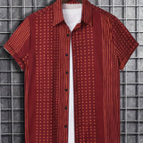 kkboxly  Vertical Stripe Print Men's Casual Short Sleeve Shirt, Men's Shirt For Summer Vacation Resort