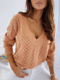 kkboxly  Women's Crochet Hollow Out Crewneck Long Sleeve Knit Sweaters