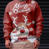 kkboxly  Christmas Elk Print Trendy Sweatshirt, Men's Casual Graphic Design Crew Neck Pullover Sweatshirt For Men Fall Winter