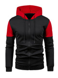 kkboxly  Zip Up Sports Hoodie, Men's Drawstring Contrast Color Casual Slim Fit Hoodie