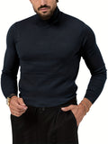 kkboxly  Cotton Blend Turtle Neck Knitted Slim Sweater, Men's Casual Warm Solid High Stretch Pullover Sweater For Fall Winter