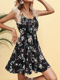 Kkboxly  Vintage Floral Print Cami Dress, Sexy Pleated Sleeveless Dress, Women's Clothing
