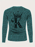 kkboxly  Cool Alphabet K Print Men's Long Sleeve T-shirt, Men's Fashion Crew Neck Tops, Spring Fall