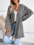kkboxly  Striped Open Front Cardigan, Casual Lantern Sleeve Cardigan For Fall & Winter, Women's Clothing