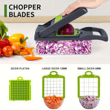kkboxly 16-in-1 Multifunctional Vegetable Chopper Set - Manual Food Slicer, Dicer, Mandoline, and Cutter with Large Container and Drain Basket - Uncharged Plastic Kitchen Gadget