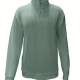 kkboxly  Men's Solid Thin Casual Long Sleeve Zipper Lapel Shirt, Spring Fall Men's Top
