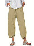 kkboxly  Minimalist Slant Pockets Cropped Pants, Casual Elastic Waist Pants For Spring & Summer, Women's Clothing