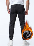 kkboxly  Men's Casual Letter Embroidery Tapered Harem Pants, Chic Warm Thick Casual Pants For Fall Winter